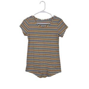 90s Style Stripped Short Sleeve T-Shirt Stretch Size Medium